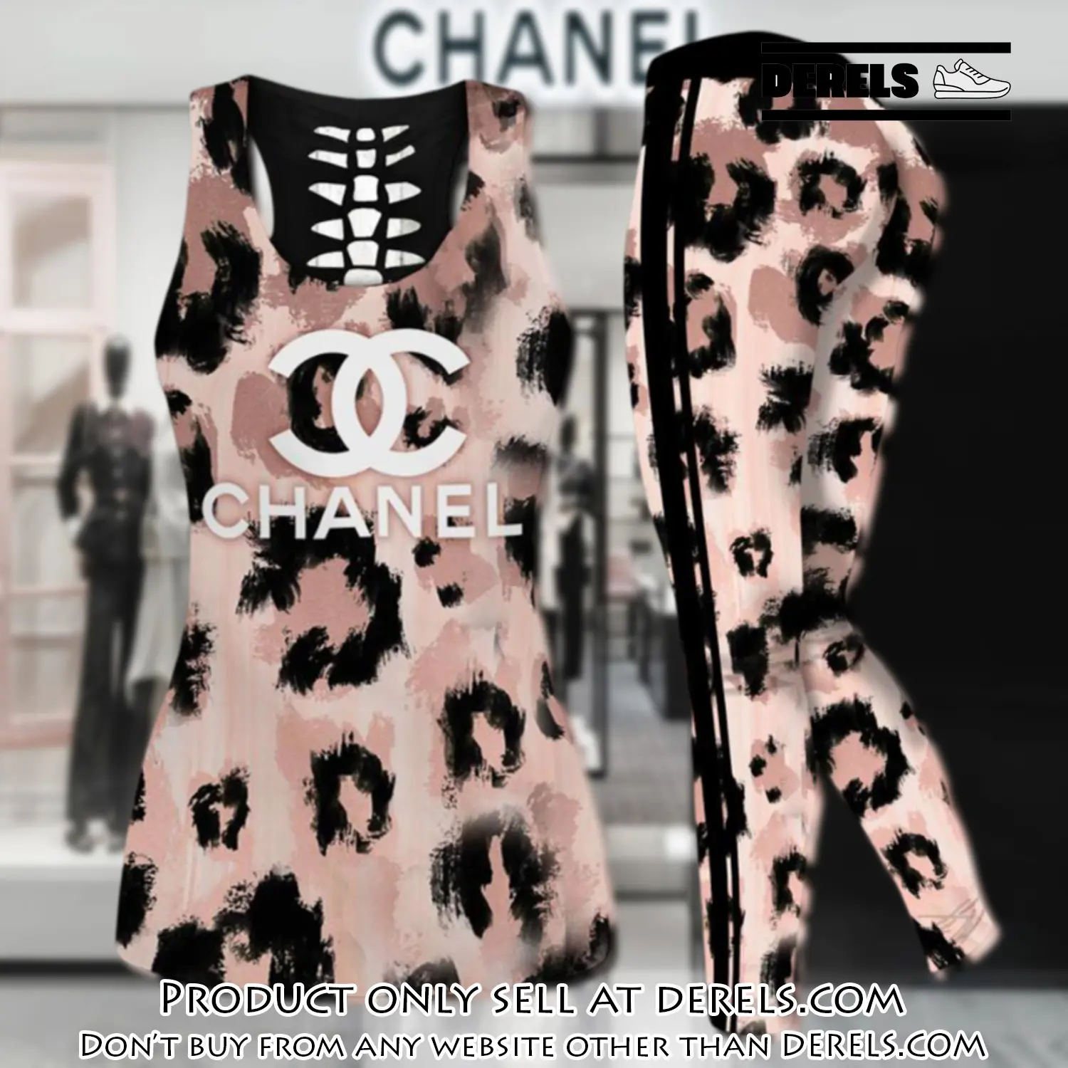 Chanel leopard tank top leggings set luxury brand for women yoga gym dr2403726